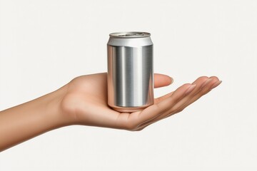 A close-up of a hand holding a sleek metallic can, symbolizing refreshment, convenience, and modern lifestyle choices.