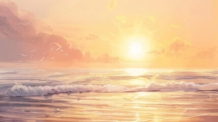 Fototapeta premium watercolor painting of a sunset