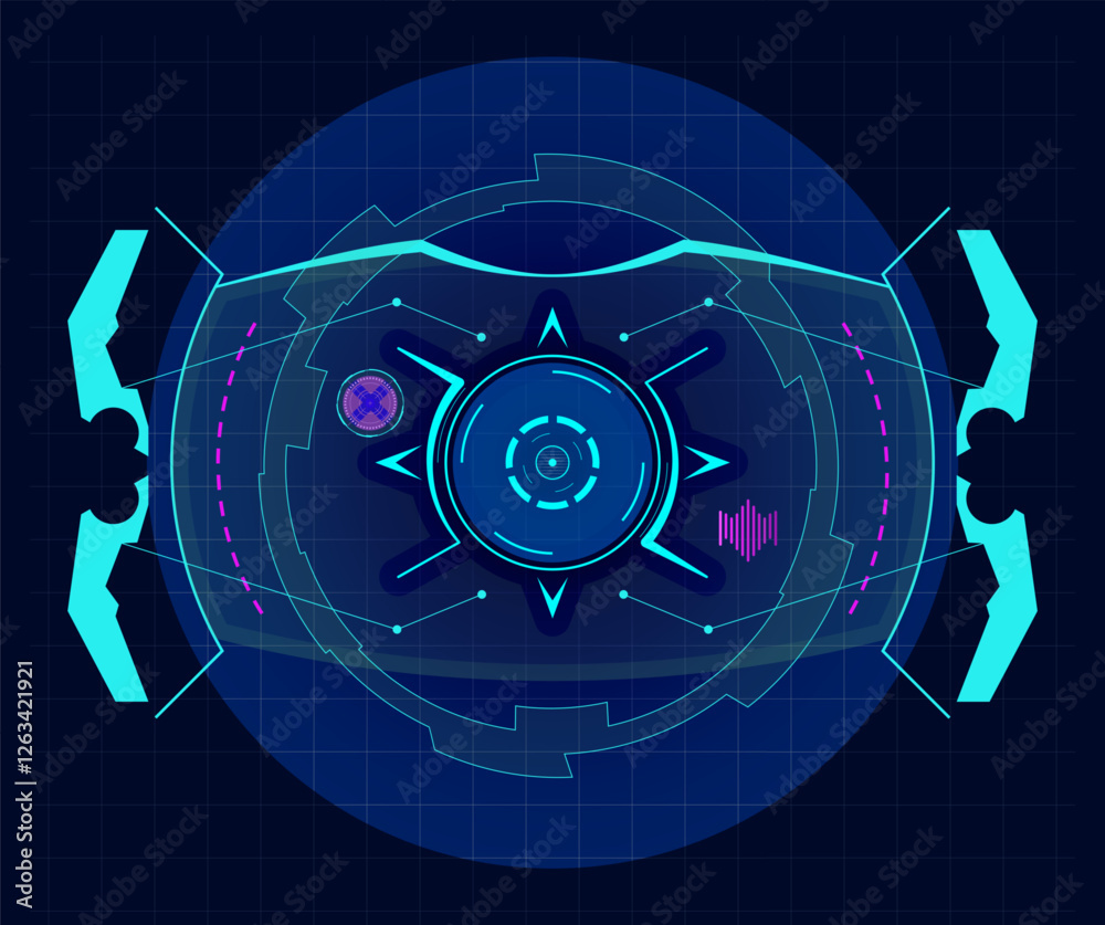 Poster futuristic virtual screen is showing a target tracking system with digital interface, analyzing data