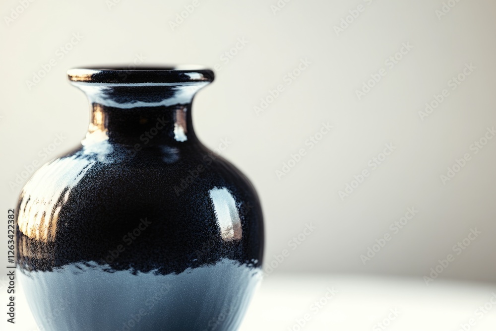 Poster a simple still life composition featuring a black vase placed on a white table