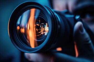 A person holding and framing a shot with a camera