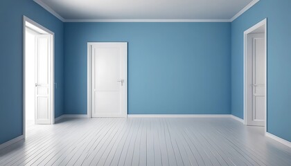 Fototapeta premium Minimalist Interior with Blue Walls and White Doors for Design Projects