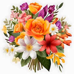 Fototapeta premium A bouquet of flowers with a mix of colors including white, orange, pink