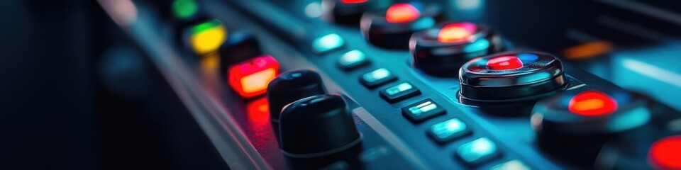 A close-up view of a control panel with various buttons and controls