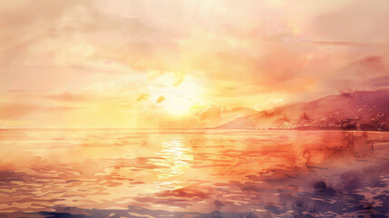 Obraz premium watercolor painting of a sunset