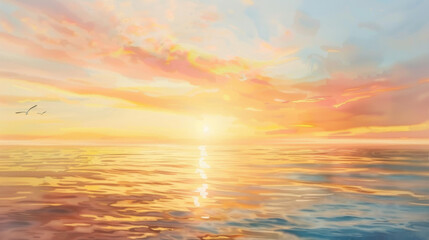 Fototapeta premium watercolor painting of a sunset