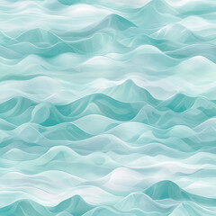 Obraz premium A peaceful tropical ocean wave illustration with soft pastel gradients blending into one another. Gentle turquoise waves roll in, creating a serene and calming atmosphere, ideal for beach-inspired