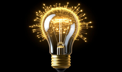 Bright Idea Concept with Light Bulb Producing Sparkling Crown of Light in Dark Background Representing Innovation and Creativity