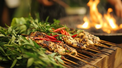 Grilled Chicken Skewers with Herbs and Chili Peppers A Culinary Delight from the Outdoor Kitchen