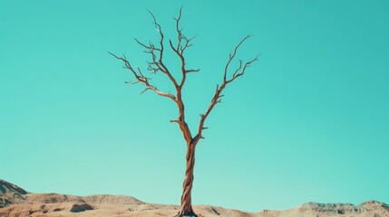 Fototapeta premium A solitary palm tree stands tall in the arid landscape of the desert