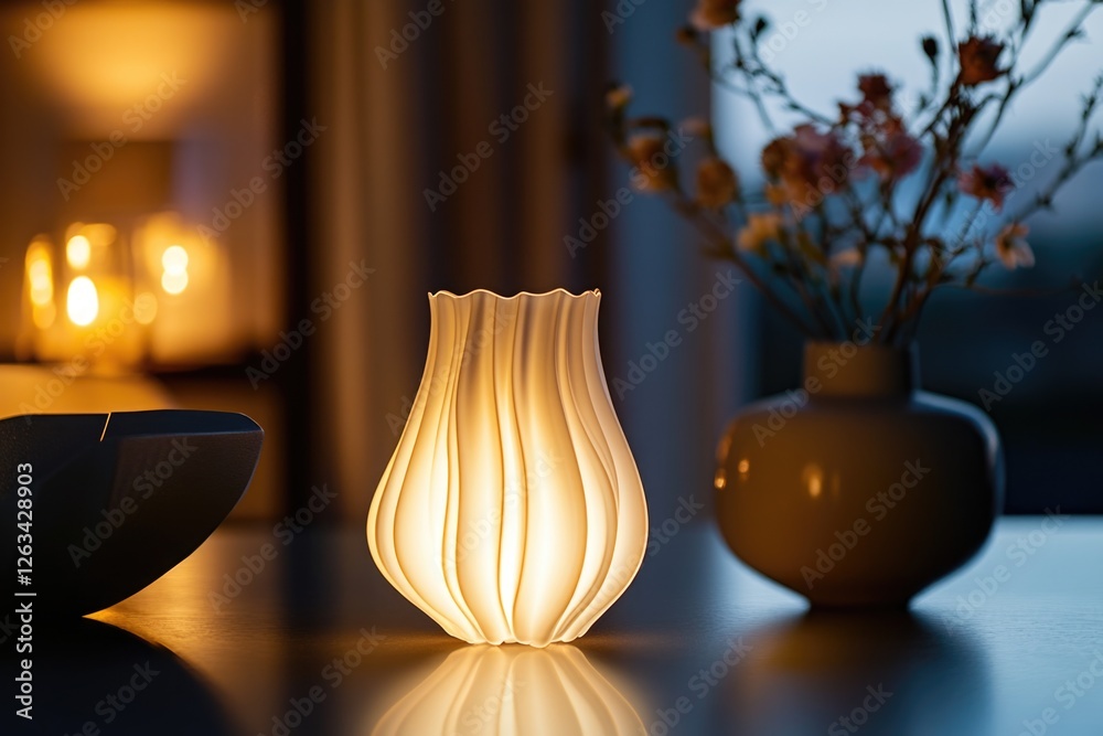 Aufkleber a decorative table setting with two vases and a candle