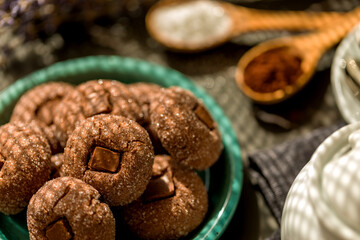 Coffee cookies with chocolate. Delicious homemade dessert