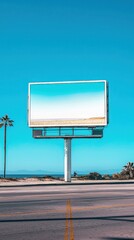 Empty Billboards Under Clear Blue Sky Near Beach and Palm Trees