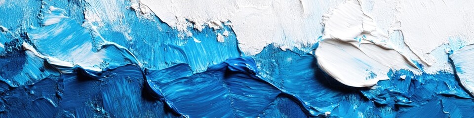 Close-up view of a blue and white painting with intricate details