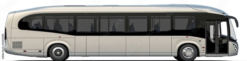 Poster a simple white bus standing on a clean white background, perfect for use in presentations or marketi