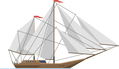 Pinisi, a traditional Indonesian two masted sailing ship, gracefully navigating the ocean, with billowing sails filled by the wind, embodies maritime heritage and adventure