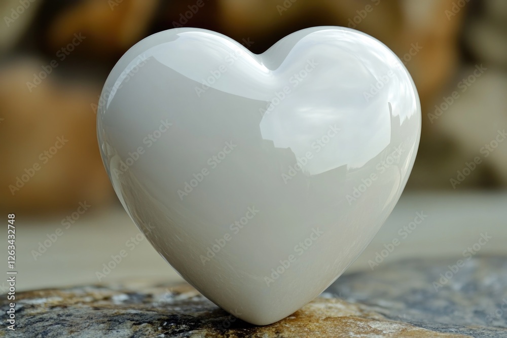 Wall mural A white heart perched on top of a rocky outcropping