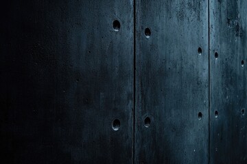 A close-up of a black metal wall with holes drilled into it, suitable for use in industrial or construction settings