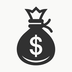 Simple black and white money bag icon with dollar sign