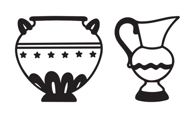 Hand-drawn antique-style vase and jug illustration