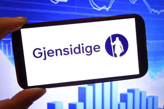 Konskie, Poland - February 12, 2025: Gjensidige Forsikring ASA company logo displayed on mobile phone