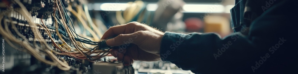 Poster a person is seen holding a bundle of wires in a room, suitable for use in illustrations about electr