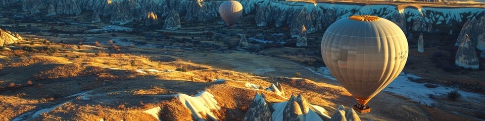 Obraz premium A group of hot air balloons soaring above a picturesque valley