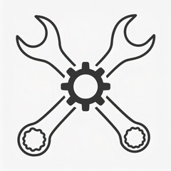 Two crossed wrenches and gear representing technical support, maintenance and repair services