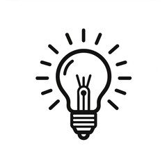 Simple line art of a glowing light bulb on white background