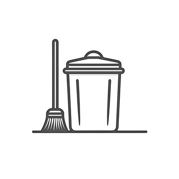 broom and trash can outline cleaning clip art preview