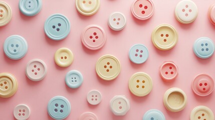Colorful Collection of Buttons on a Vibrant Pink Backdrop