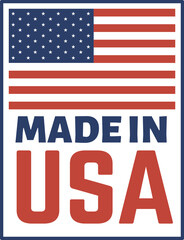 Rectangular vector illustration showcasing a Made in USA label adorned with the American flag, representing national pride and the origin of quality products