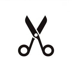 Black scissors icon isolated on a white background, simple outline with two blades, representing cutting, tailoring, and hairdressing