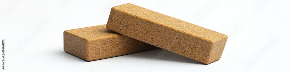 Poster Two bricks sit next to each other on a flat surface, possibly used as building blocks or decorative elements