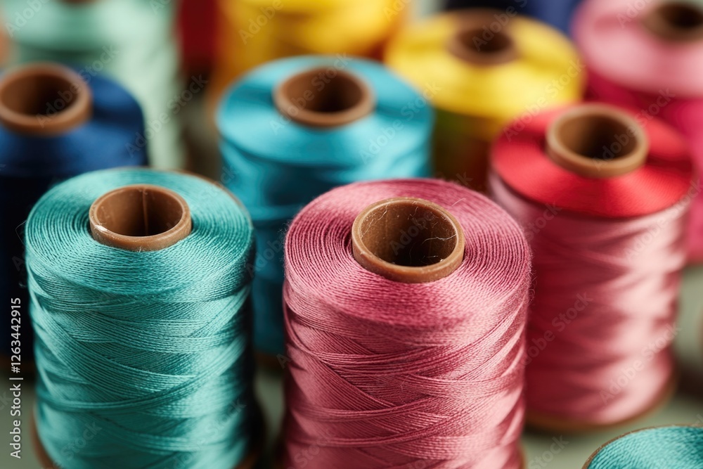 Poster a collection of yarn or thread spools arranged neatly