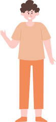 Obraz premium Full body vector illustration of a friendly young man smiling and waving in casual clothes, isolated on a white background, ideal for projects focused on youth and positivity