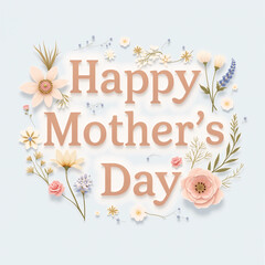 Fototapeta premium Elegant Happy Mother’s Day lettering with delicate floral accents in a modern minimalist design
