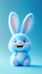 Obraz premium 3d Bunny Animation Cartoon Cute Smiling Fluffy Ears Blue Background Happy Easter 