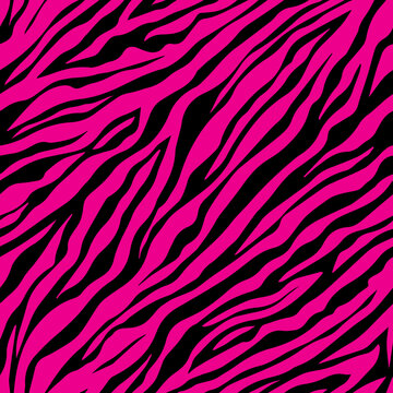 seamless pattern features bold black zebra stripes on a vibrant pink background, creating an eye-catching and trendy design perfect for fashion and decor