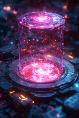 Futuristic glowing energy core in a high-tech environment, symbolizing advanced technology, artificial intelligence, and digital innovation