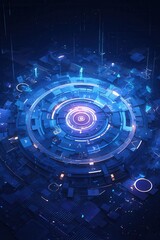 Futuristic glowing circular interface with a high-tech digital design, symbolizing artificial intelligence, data networks, and advanced technology