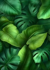 Lush green tropical leaves background.