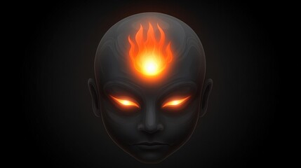 Close-Up of Meditative Face with Closed Eyes and Glowing Light Emanating from Forehead in Dark Background