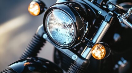 Close-Up View of Vintage Motorcycle Headlights with Gleaming Chrome Accents