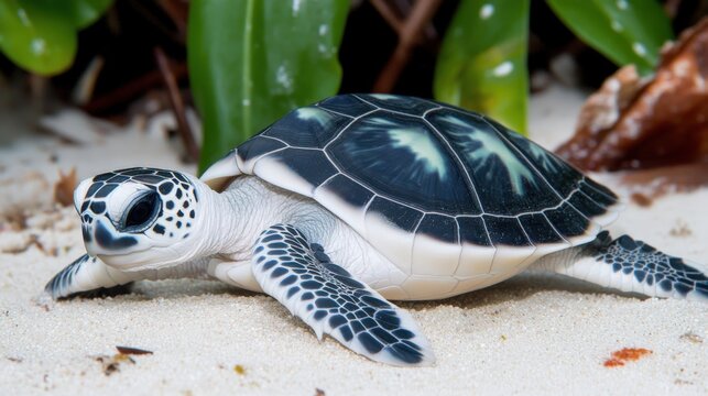 Close-Up of a Sea Turtle Shell with a Fibonacci-Like Pattern in Natural Surroundings on Sandy Beach