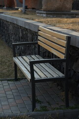 Outdoor bench made of wood and steel