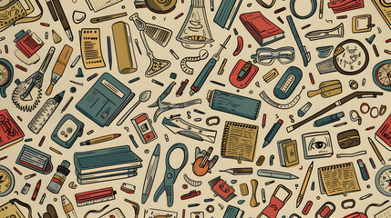Obraz premium A colorful array of school and office supplies scattered on a desk, showcasing creativity and organization