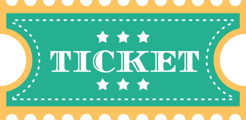 Retro style circus ticket featuring a green and yellow design with white stars and stitched borders. Ideal for carnival themes, magic shows, and festival events © WinWin