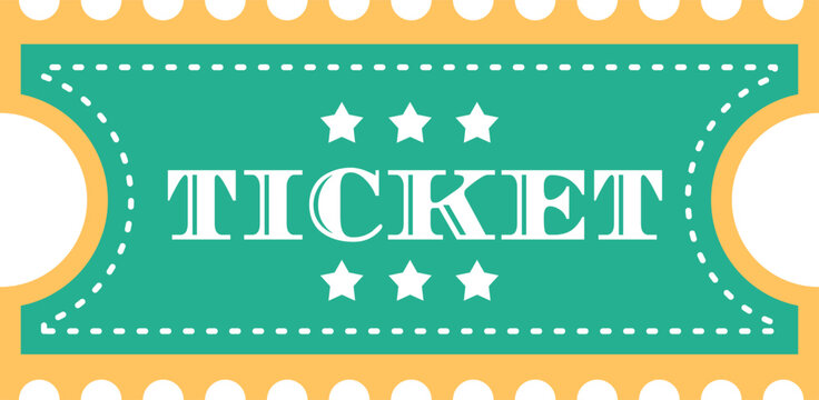 Retro style circus ticket featuring a green and yellow design with white stars and stitched borders. Ideal for carnival themes, magic shows, and festival events