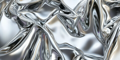 Futuristic chrome-plated liquid metal texture with reflective distortions in shifting multicolor hues.